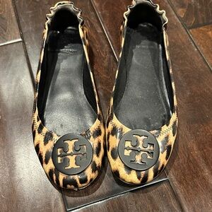 Tory Burch Animal Print Flats with Black Logo